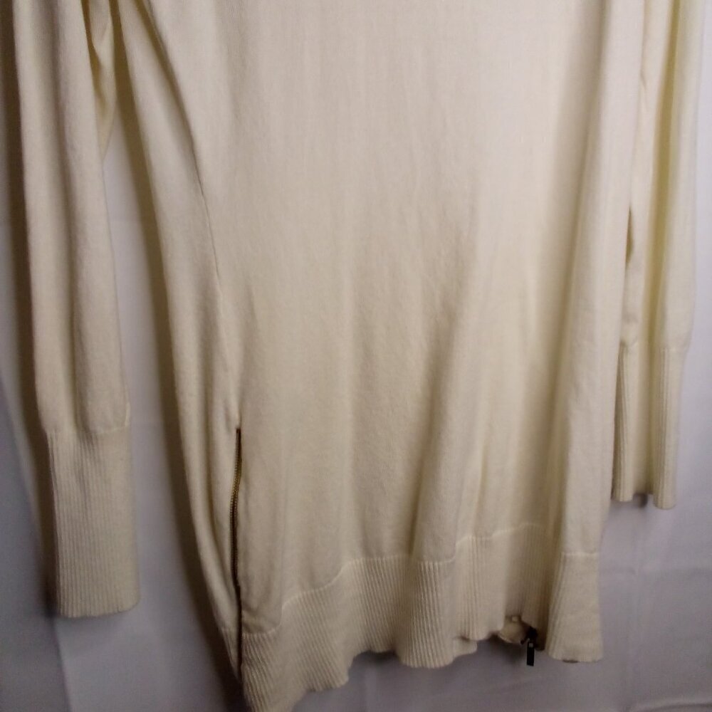 Guess Sweater Tunic Women L Long Sleeve Cowl Neck Zip Sides Off White - Picture 16 of 16